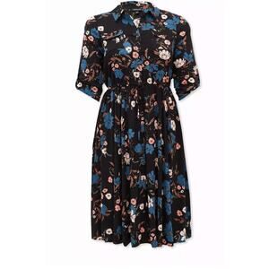 Torrid Black Floral Challis Button Front Midi Shirt Dress Plus Size 4X